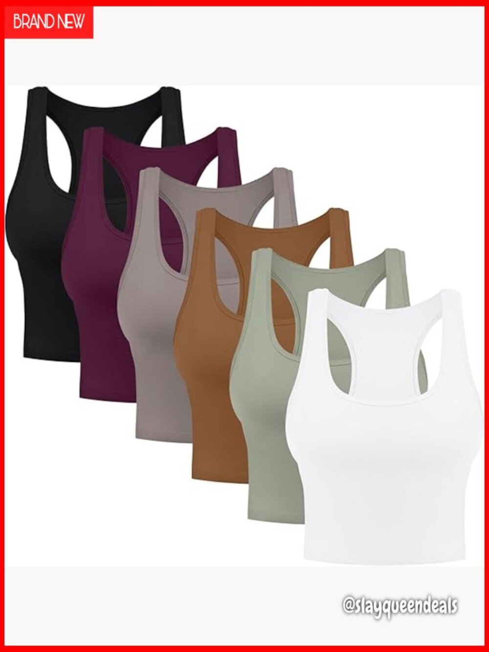 6-Pack Cotton Spandex Crop Tank Tops Sleeveless Racerback Workout Yoga